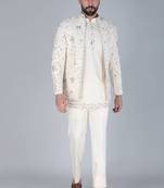 Ivory multicolor thread and sequins embroidered short indowestern