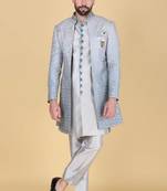 Grey ombre thread and sequins embroidered indowestern