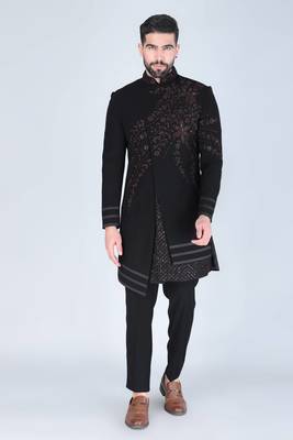Black hand embroidered designer indowestern 1