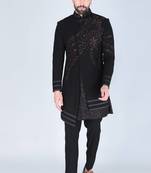 Black hand embroidered designer indowestern