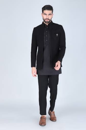 Black hand embroidered short indowestern