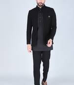 Black hand embroidered short indowestern