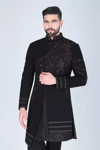 Black hand embroidered designer indowestern
