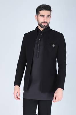 Black hand embroidered short indowestern 2