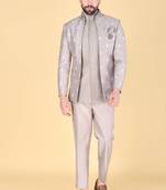 grey short indowestern with thread and sequins embroidery on silk