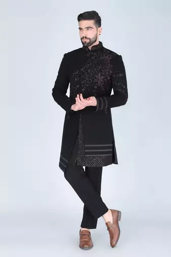 Black hand embroidered designer indowestern