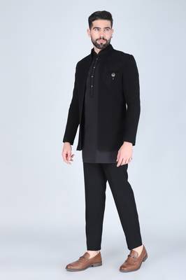 Black hand embroidered short indowestern 3