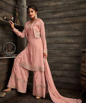 Pink embroidery & sequins work silk salwar kameez 1