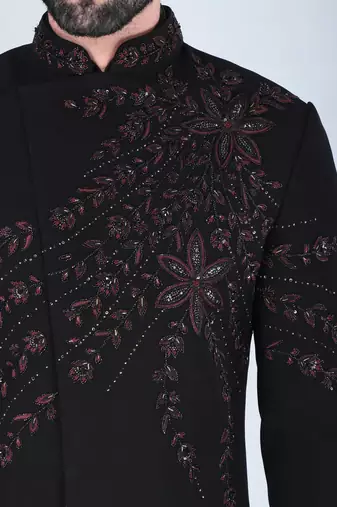 Black hand embroidered designer indowestern