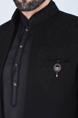 Black hand embroidered short indowestern 4