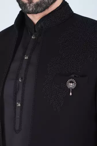 Black hand embroidered short indowestern