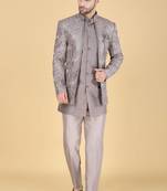 Grey  short indowestern with thread and sequins embroidery on silk