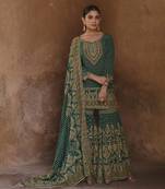 Designer green crep silk swarovski work gharara suit