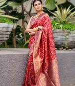 Multi thread embroidered pure banarasisilk saree with copper zari border