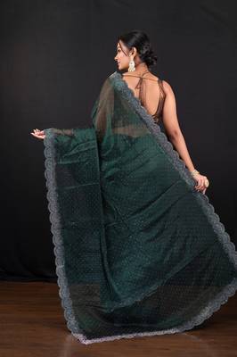 Dark green jimmy choo saree with intricate silver embellishments and beautiful curve border 3