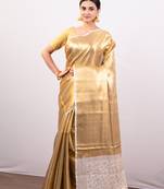 Gold tissue art silk saree with contrasting border