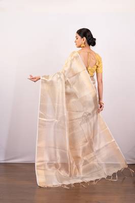 Golden beige tissue art silk saree with golden border 3