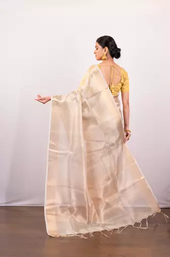 Golden beige tissue art silk saree with golden border