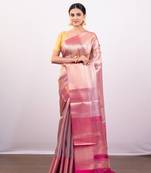 Gold and pink dual tone  tissue art silk saree with delicate self-border