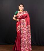Maroon handpainted pure bishnupur katan silk saree