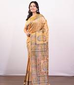 Beige handpainted pure bishnupur katan silk saree