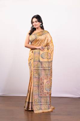 Beige handpainted  bishnupur katan silk blend saree 2