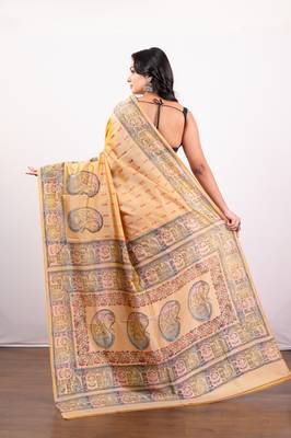 Beige handpainted  bishnupur katan silk blend saree 3