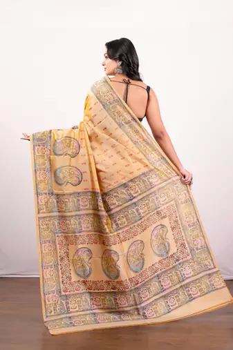 Beige handpainted  bishnupur katan silk blend saree