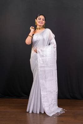 Silver tissue art silk saree 1