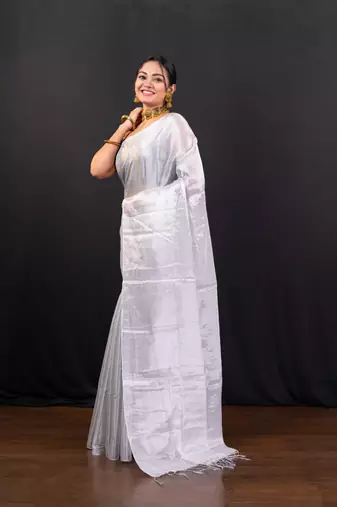 Silver tissue art silk saree