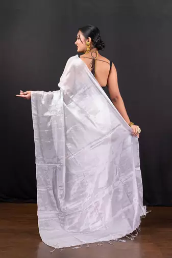 Silver tissue art silk saree