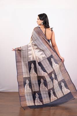 Offwhite and black handpainted  tussar silk saree 3
