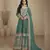 Designer teal green chinon silk embroidered Palazzo suit
