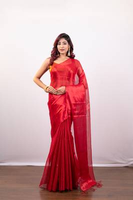 Red tissue art silk saree 1