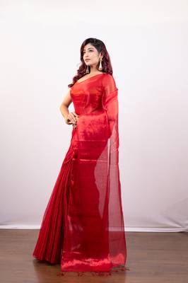 Red tissue art silk saree 2