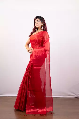 Red tissue art silk saree