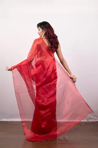 Red tissue art silk saree