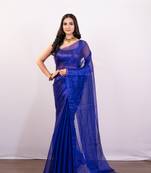 Ink blue tissue art silk saree