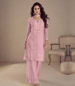 Designer baby pink georgette embroidered Palazzo suit