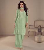 Designer pista green georgette embroidered Palazzo suit