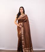 Brown soft banarasi art silk saree with zari border
