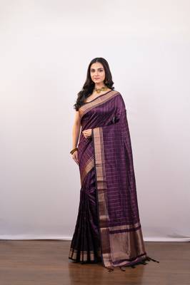 Purple soft banarasi art silk blend saree with zari border 1