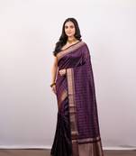Purple soft banarasi art silk saree with zari border