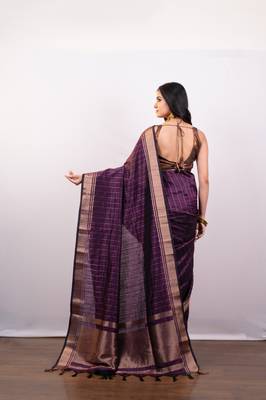Purple soft banarasi art silk blend saree with zari border 3