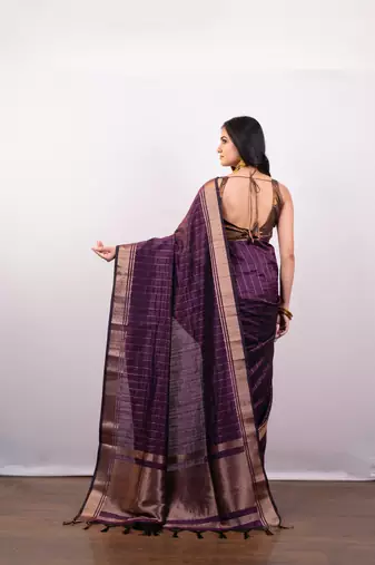 Purple soft banarasi art silk blend saree with zari border