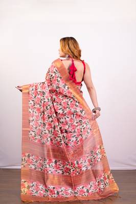 Pink floral jaal printed soft tussar art silk saree 3