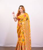 Gold yellow soft dola art silk saree with floral jaal print