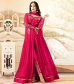 Dark pink zari embroidery and dimond work georgette anarakil pant- full stitched