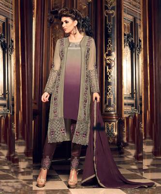 Multicolor zari embroidery and dimond work georgette straight pant- full stitched 1