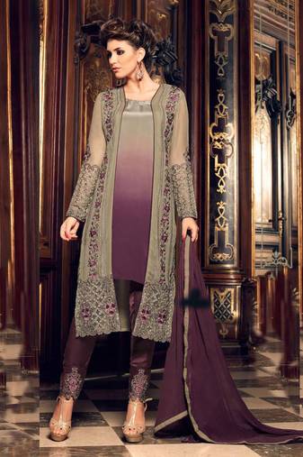 Multicolor zari embroidery and dimond work georgette straight pant- full stitched